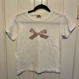Comfort Colors Shirt White Pink Bow Size M Youth Adult Baby Tee